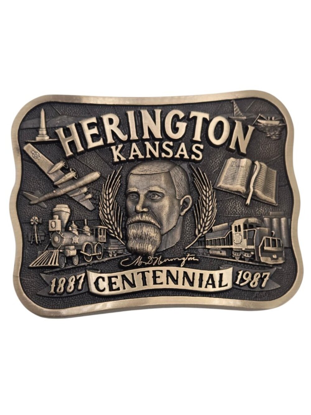 Herington Kansas Belt Buckle Centennial 1987 Solid Brass Limited Edition Vintage